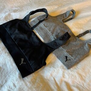 Lot of 2 Two Puma Sports Bras ~ Size Large ~ Never Worn Gray Black Grey